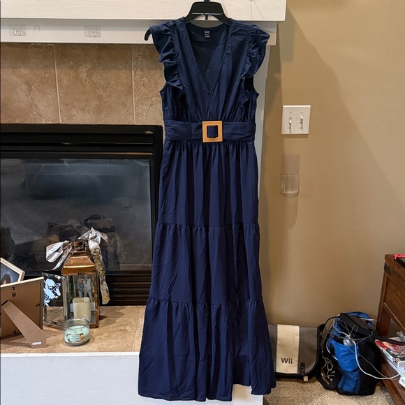 SHEIN Navy Maxi Dress with Ruffle Detail - Picture 1 of 3